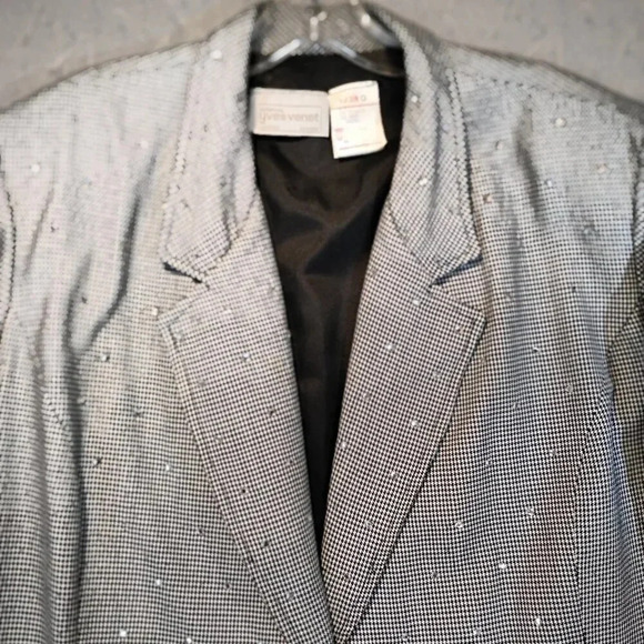 Yves Venet Creation Gray & Black Houndstooth  Rhinestone Blazer Size 42 - Picture 3 of 11